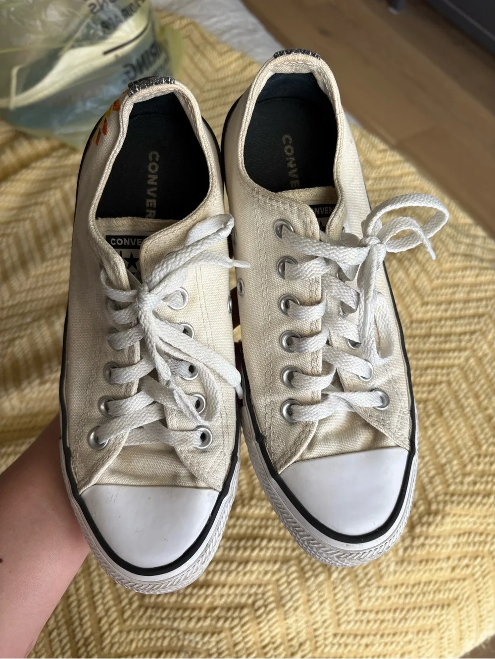 Women’s Converse White Low Top with Customized Sunflower Detail